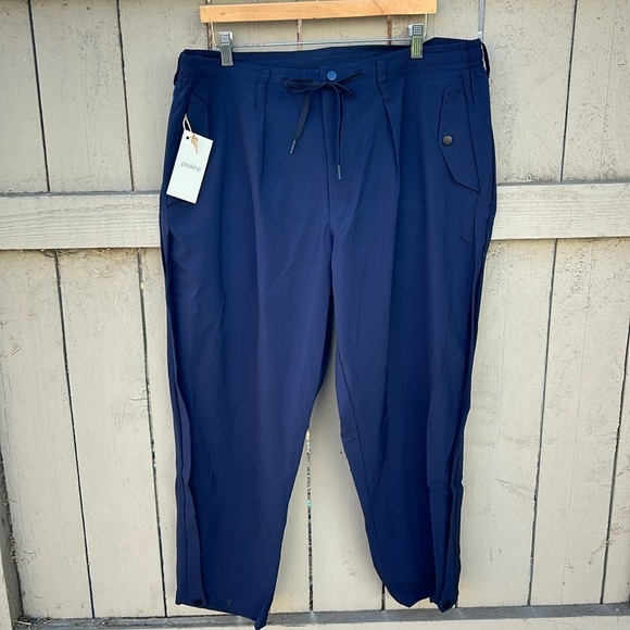 NWT Paskho Spotlight Minimalist Travel Pants Lightweight Drawstring Waist L Navy - Picture 1 of 9